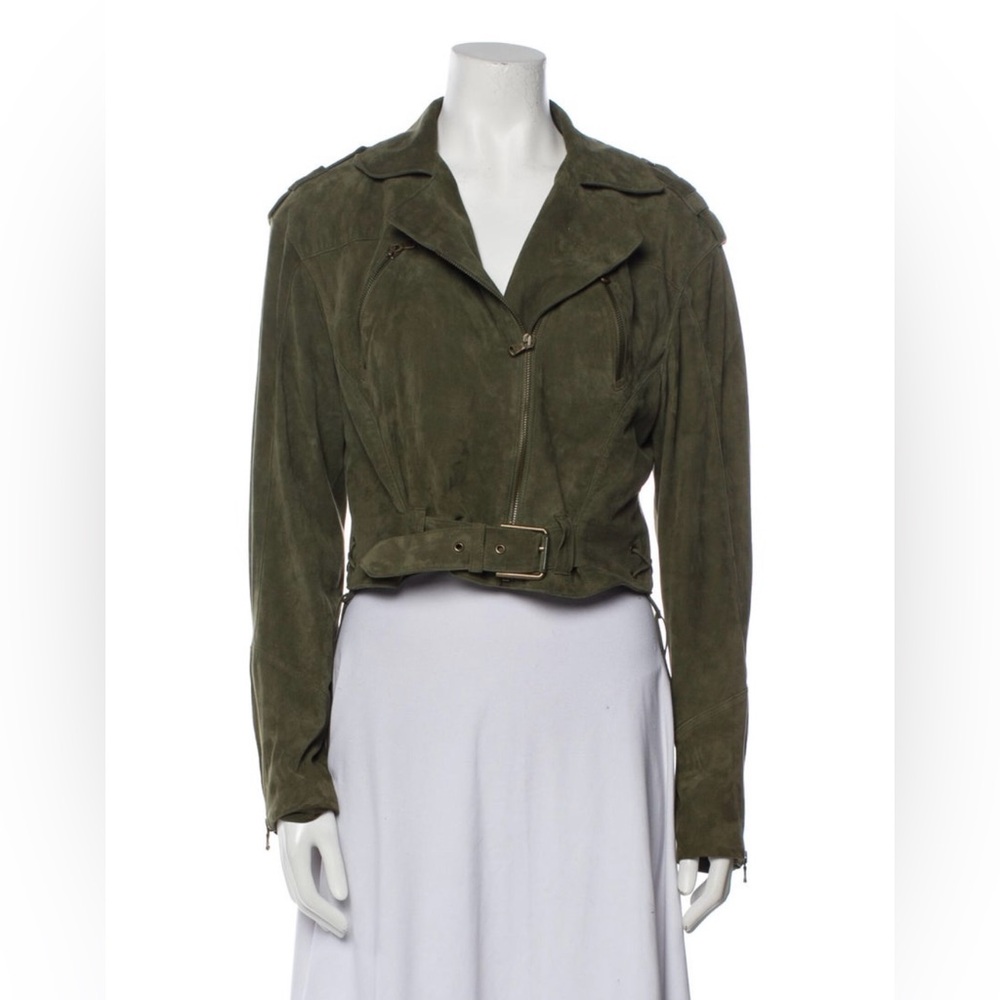 RALPH LAUREN Black Label Size 6 Olive Suede Cropped Biker Jacket